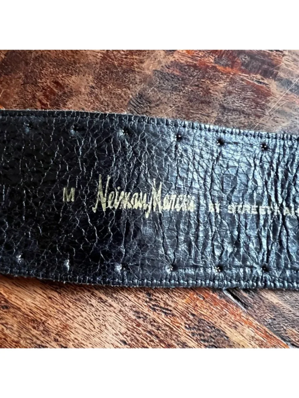 Vintage Neiman Marcus Streets Ahead M Black Leather And Solid Brass Bohemian Bel